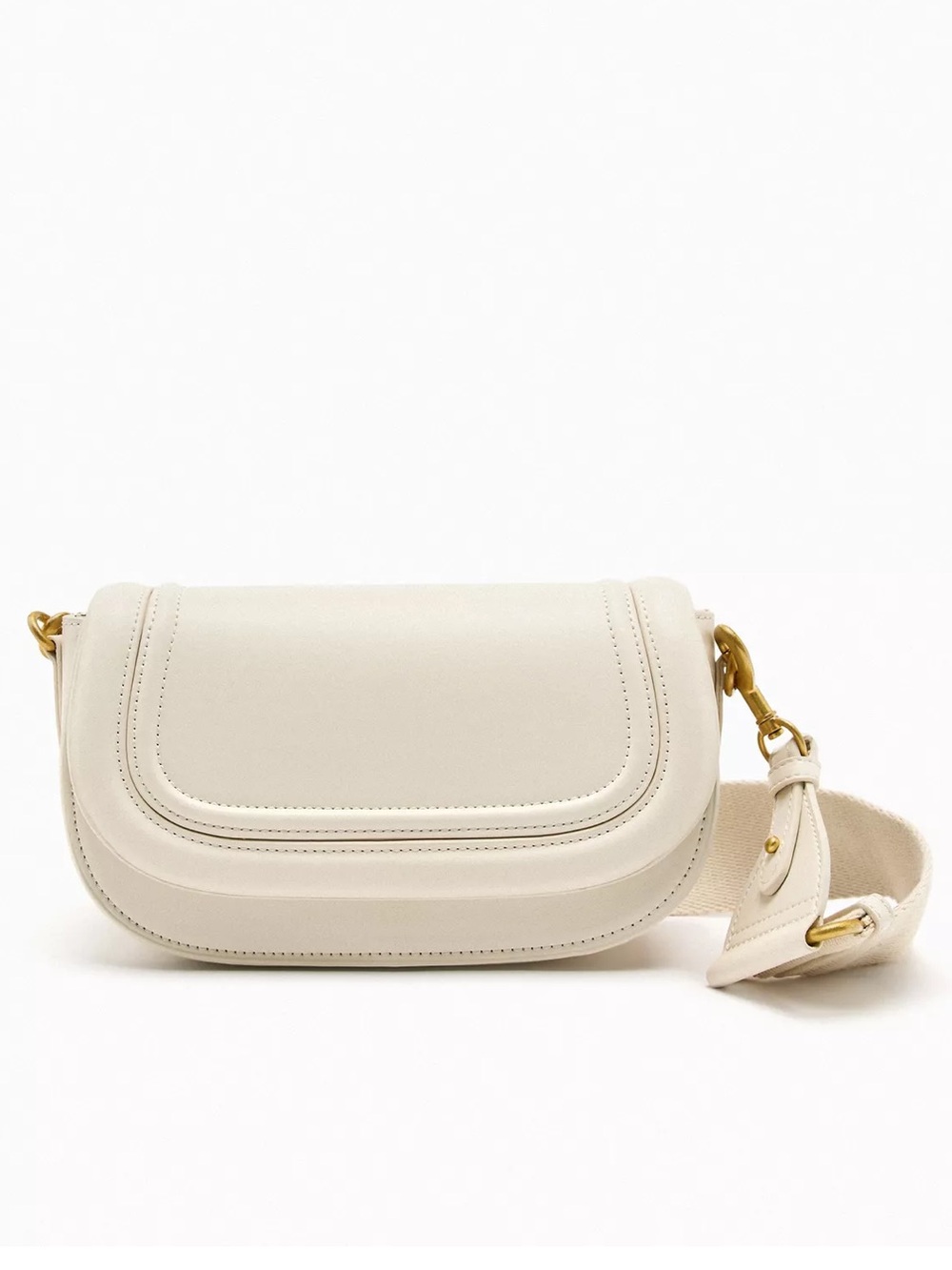 Zara Cream Crossbody Saddle Bag with Gold Hardware